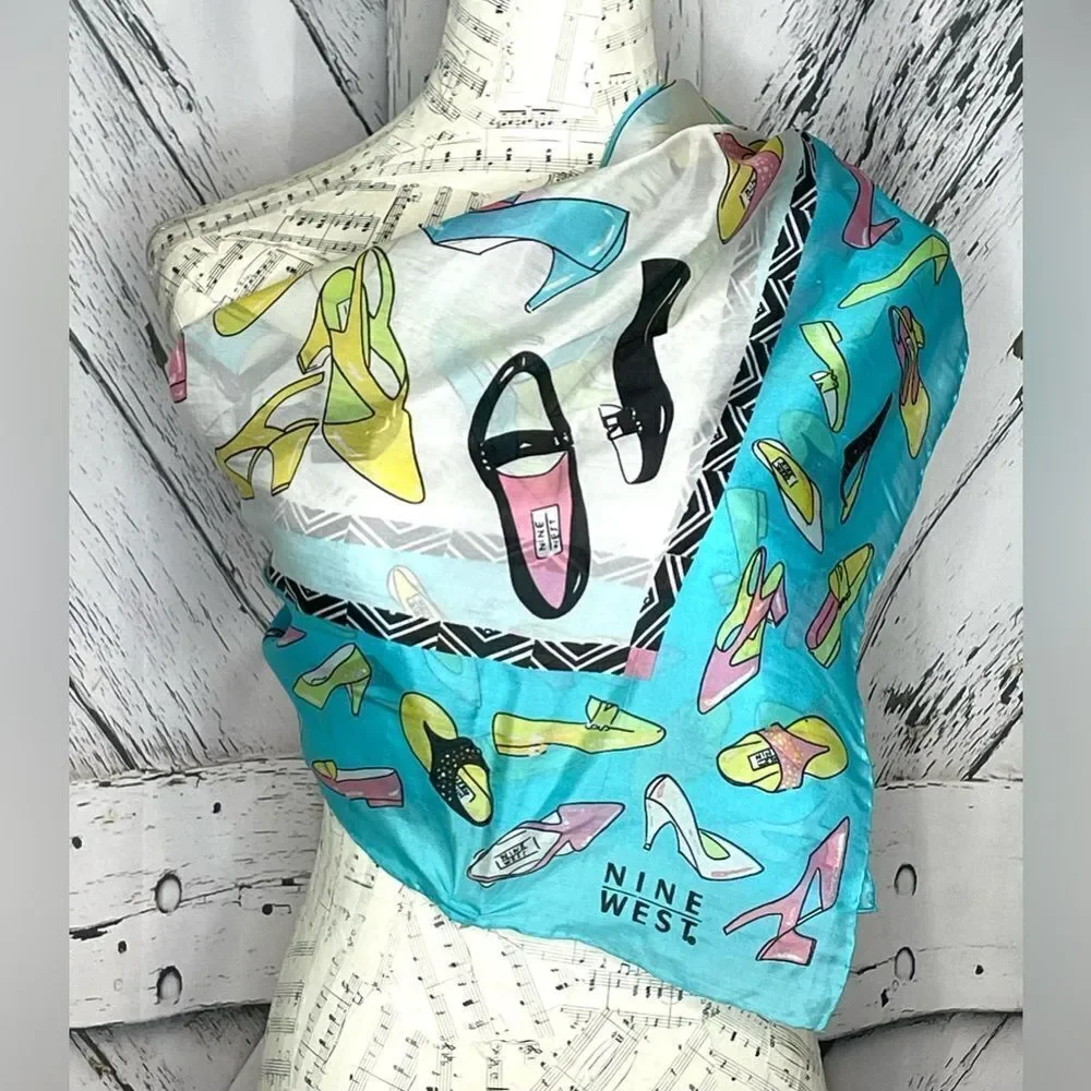 Vintage Nine West Silk Scarf w/Shoes Hand Rolled Hem 32